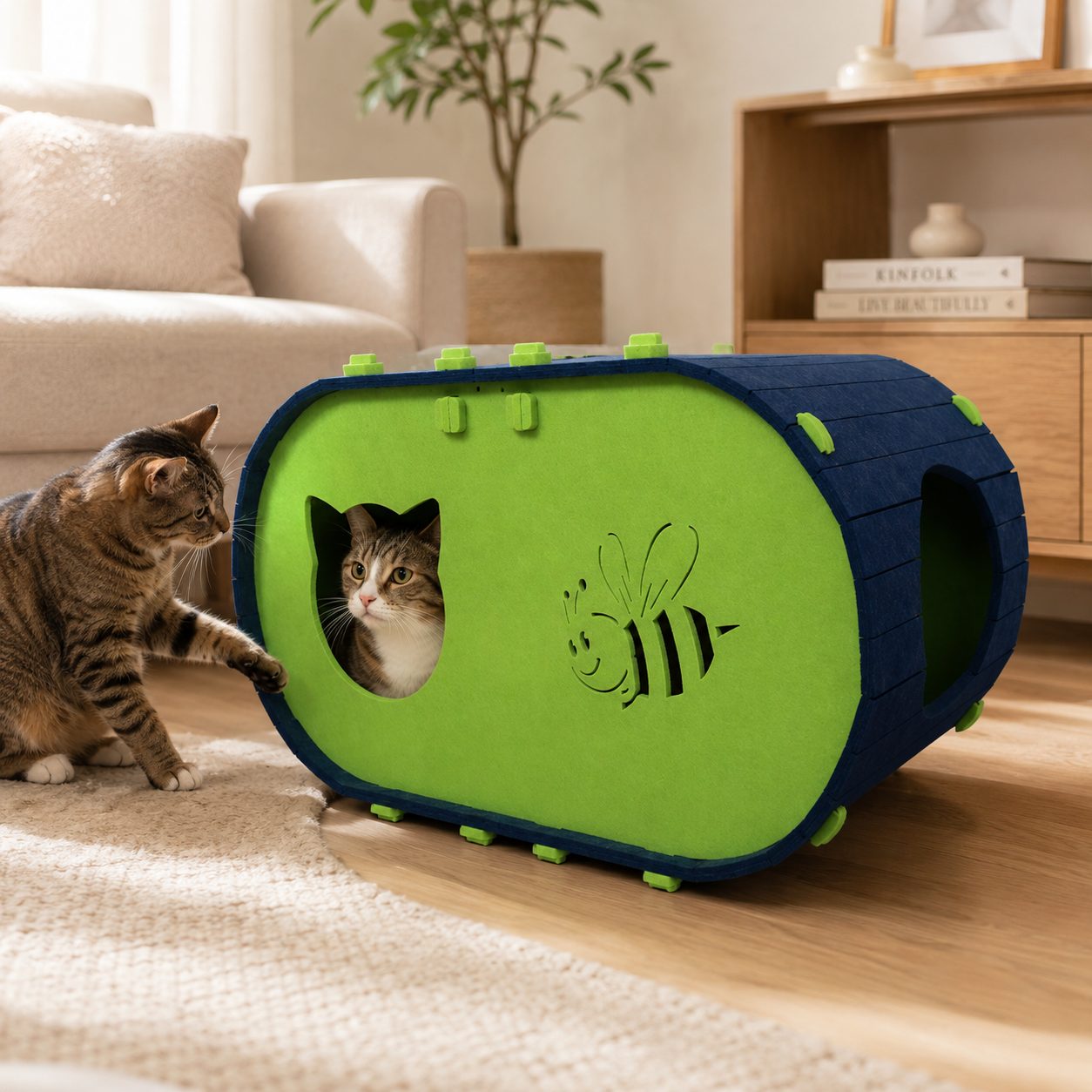 Interactive Felt Cat Tunnel House – Scratch, Play & Rest Space for Cats