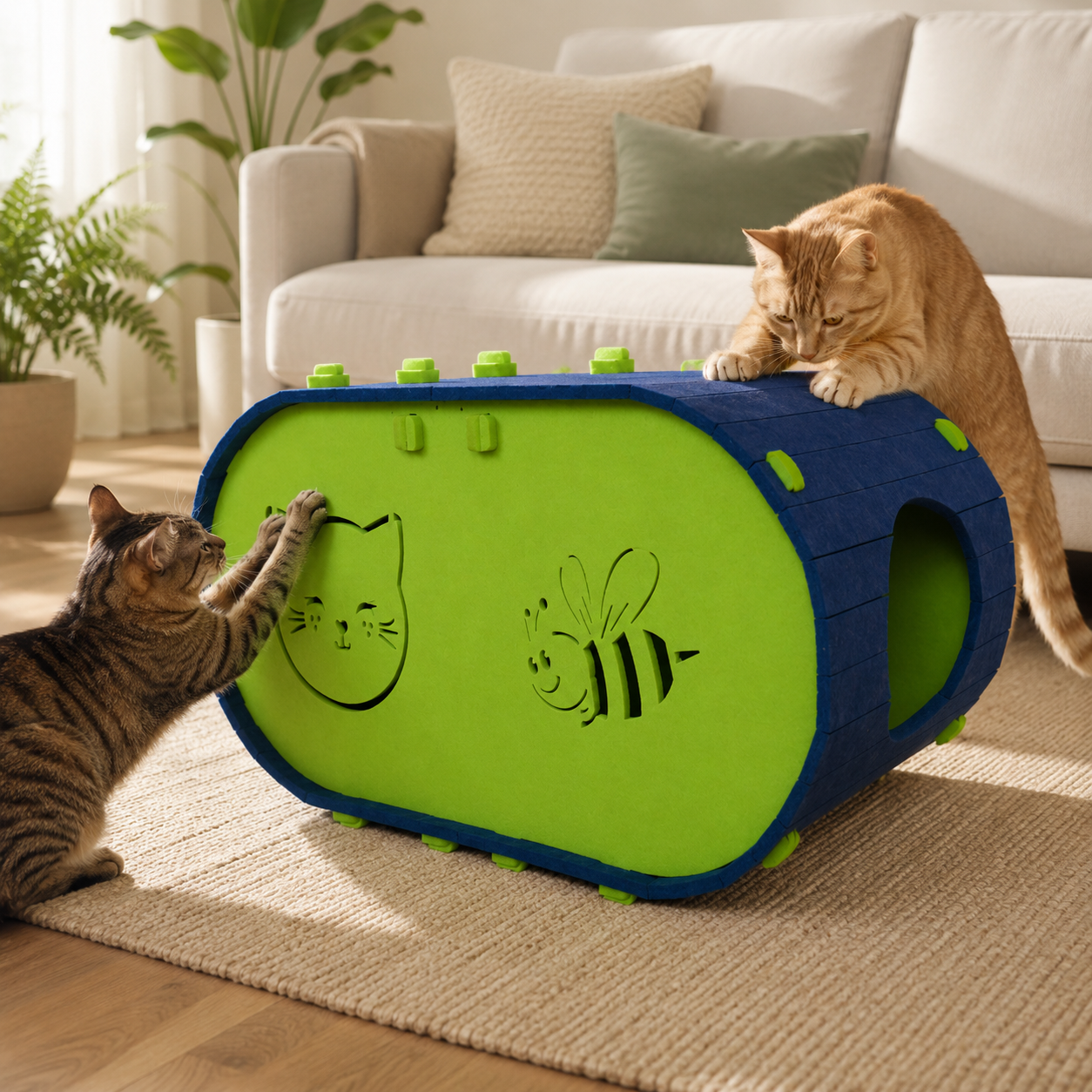 Interactive Felt Cat Tunnel House – Scratch, Play & Rest Space for Cats