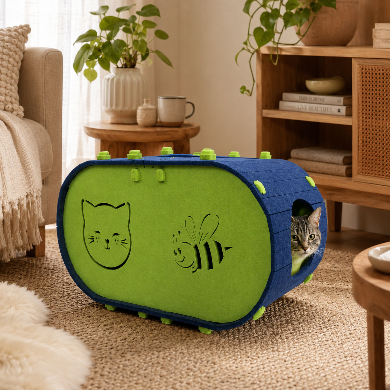 Interactive Felt Cat Tunnel House – Scratch, Play & Rest Space for Cats