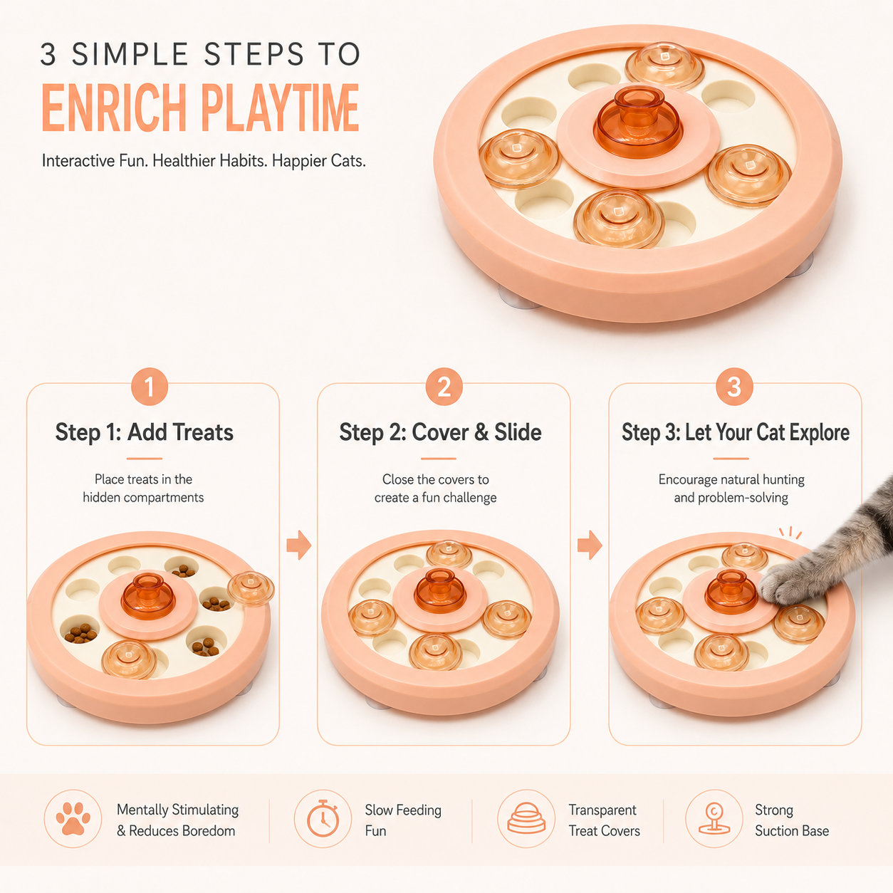 Interactive Puzzle Feeding Toy for Cats & Dogs | Anti-Slip, Mental Enrichment Food Dispenser