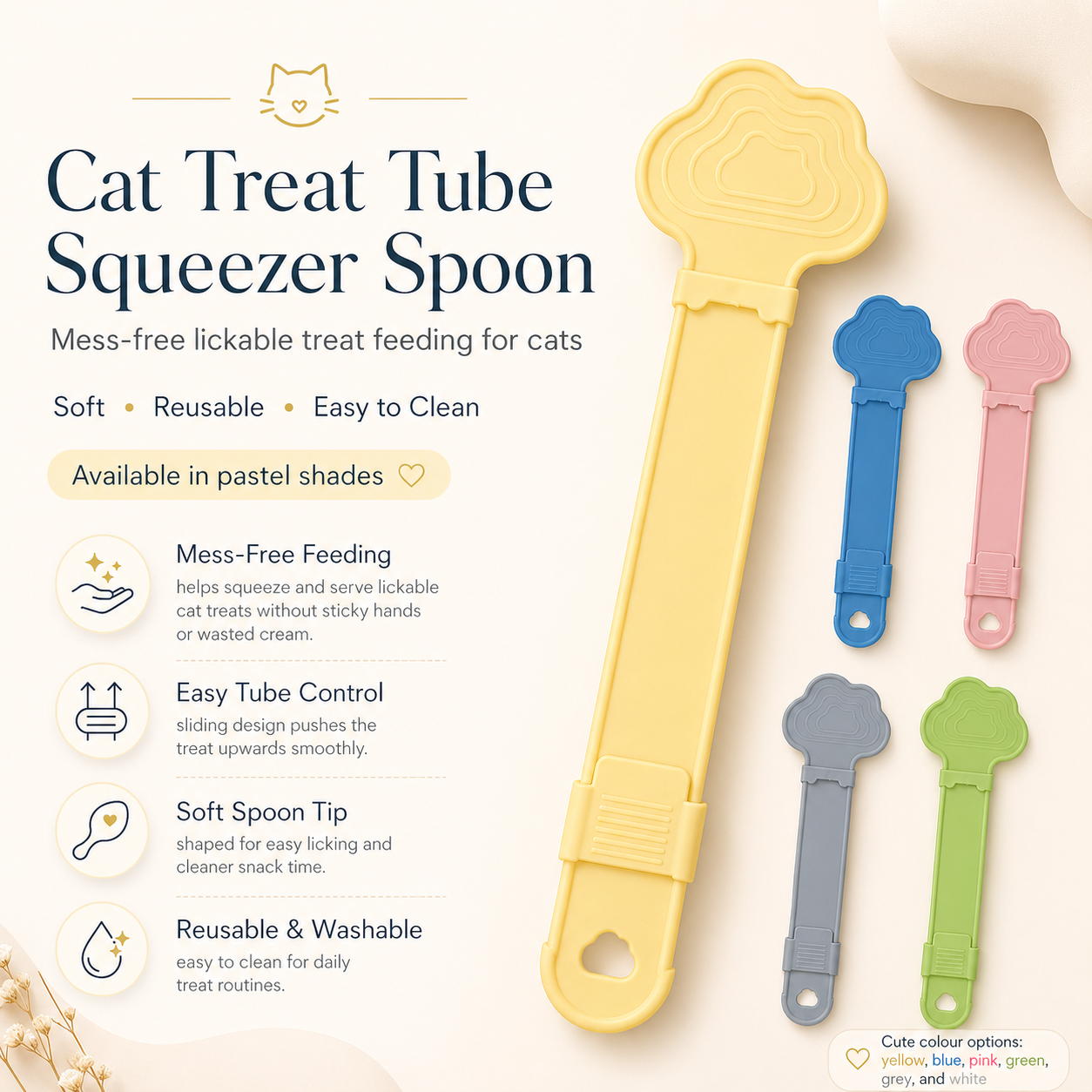 Cat Treat Tube Squeezer Spoon | Silicone Lickable Treat Feeder, Cream Treat Dispenser & Cat Snack Spoon