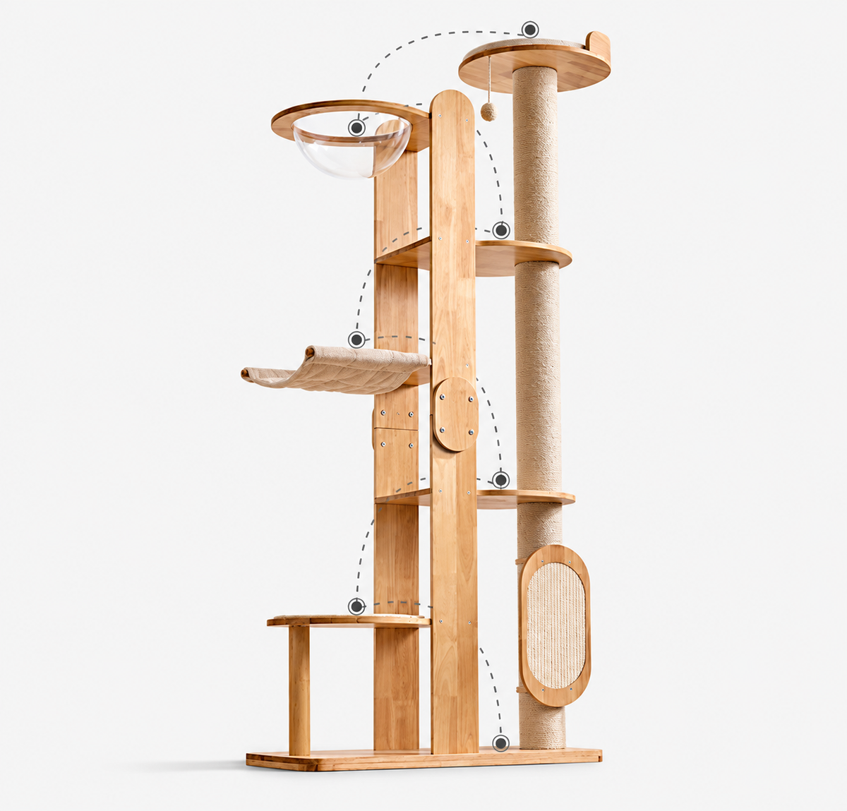 Solid Wood Multi-Level Cat Tower - 183cm