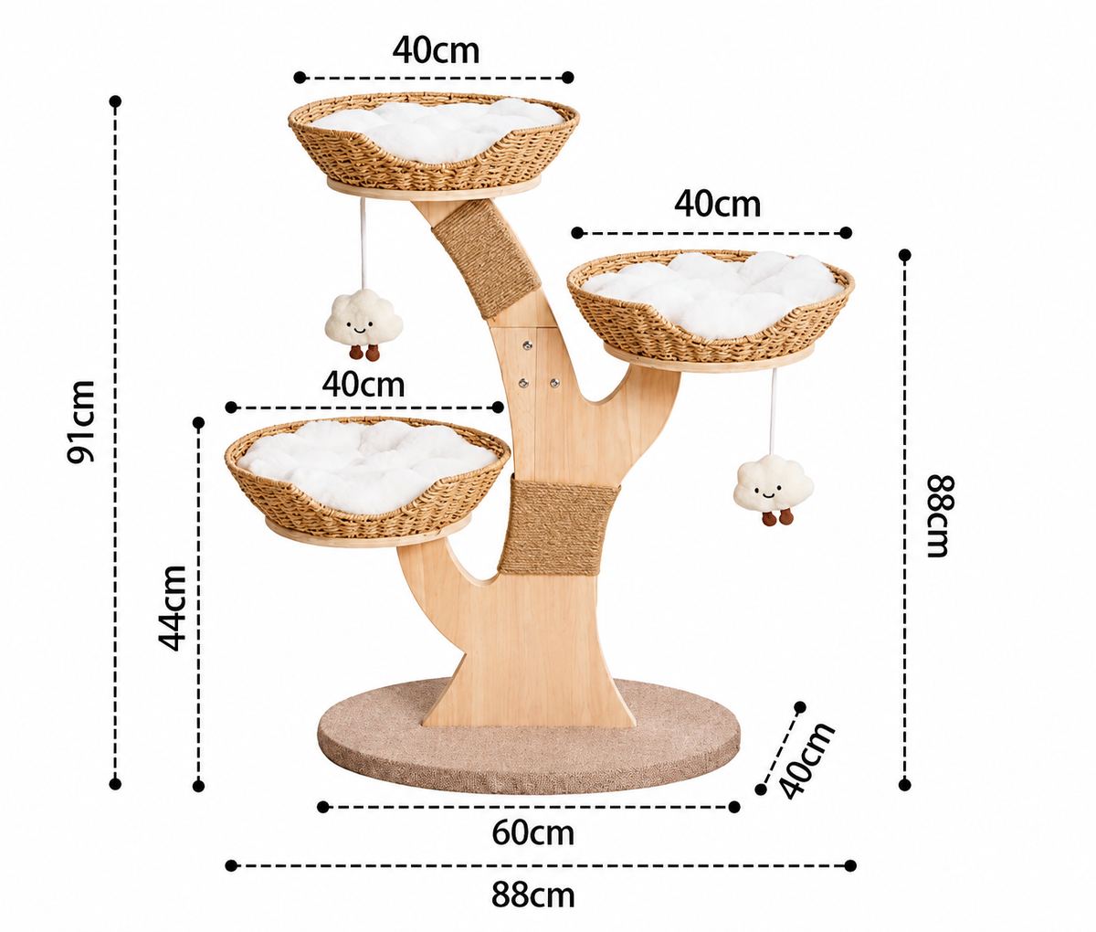 3-Tier Wooden Wicker Cat Tree