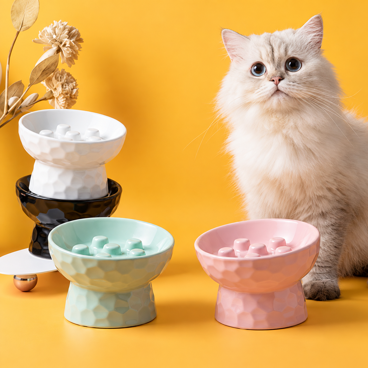 Ceramic Slow Feeder Bowl-Elevated | Anti-Gulp