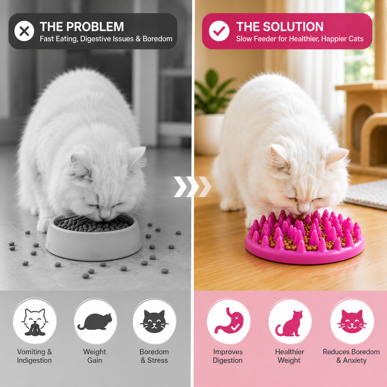 Anti-Gulp Slow Feeder Cat Bowl | Silicone Spike Feeding Mat for Healthy Eating