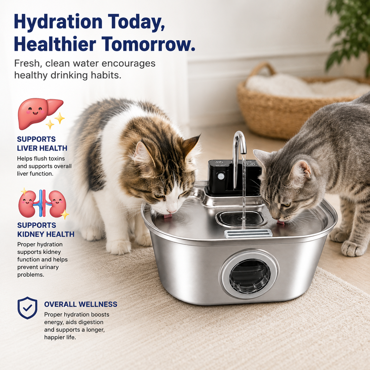 Smart Stainless Steel Cat Water Fountain – 3.2L Cordless Pet Water Dispenser with Triple Filtration, Motion Sensor, LED Indicator & Ultra-Quiet Pump