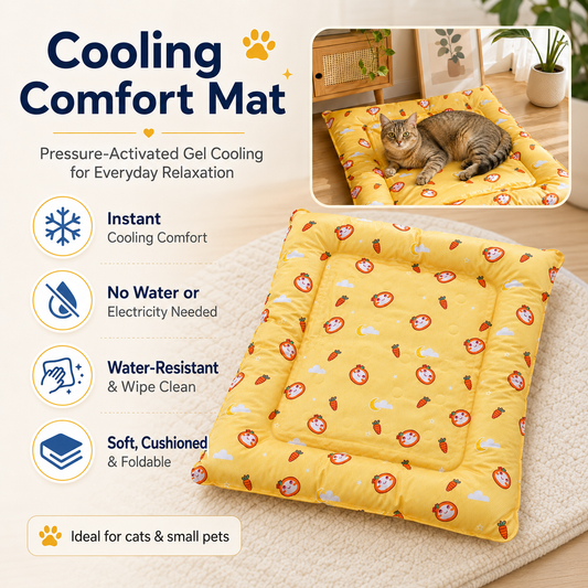Self-Cooling Gel Pet Mat for Cats & Small Pets – Pressure-Activated Cooling Bed with Soft Cushioned Border, Water-Resistant.