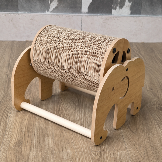 Elephant Roller Cat Scratcher – Interactive Wooden Scratching Toy for Indoor Cats