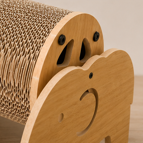 Elephant Roller Cat Scratcher – Interactive Wooden Scratching Toy for Indoor Cats