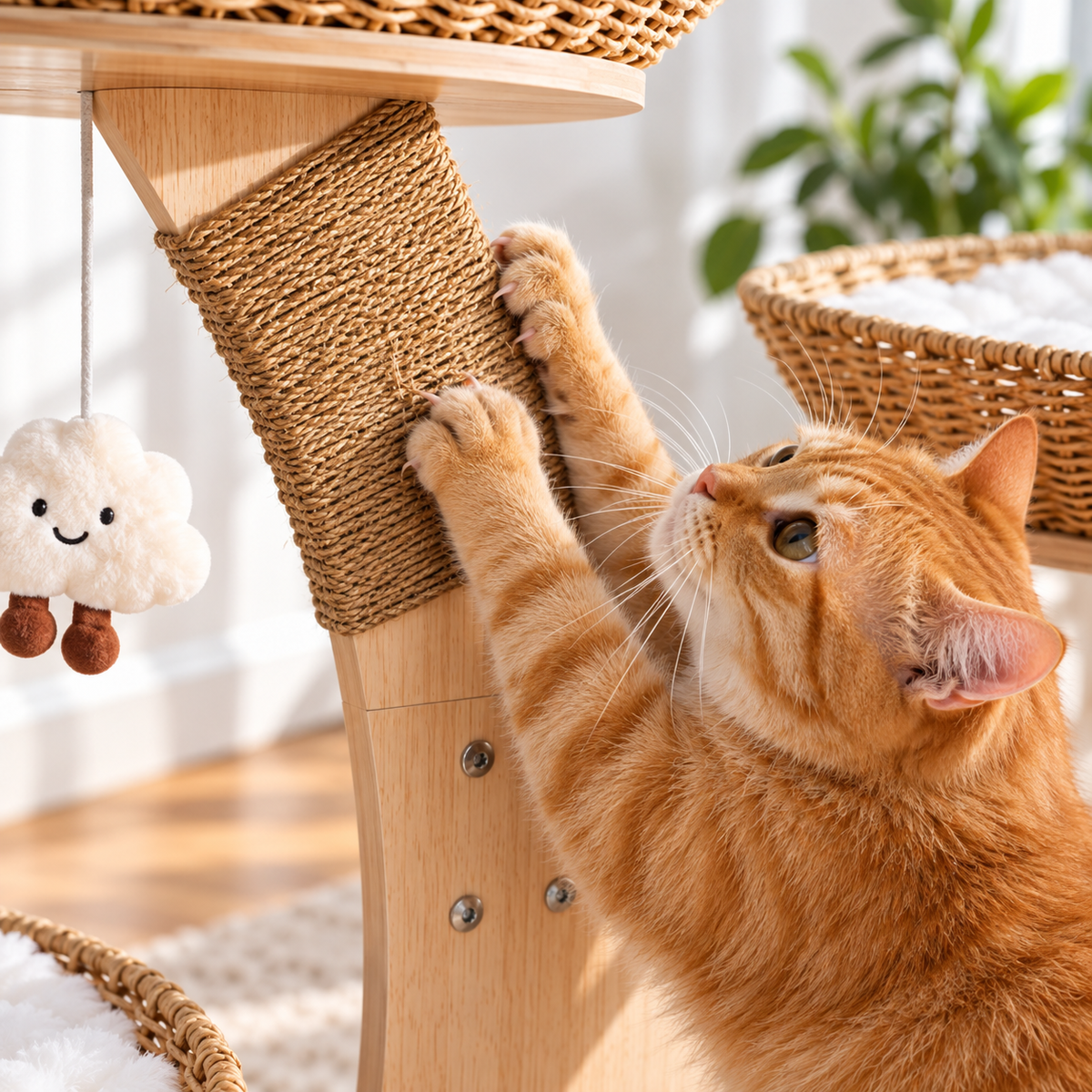 3-Tier Wooden Wicker Cat Tree