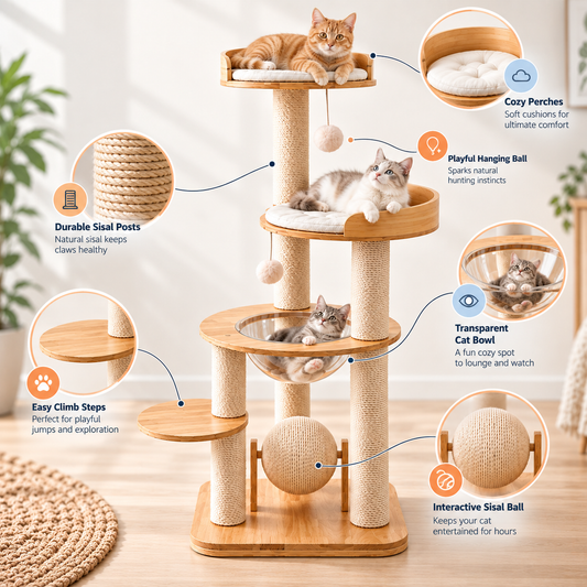Multi-Level Cat Tower with Scratching Posts & Cozy Beds
