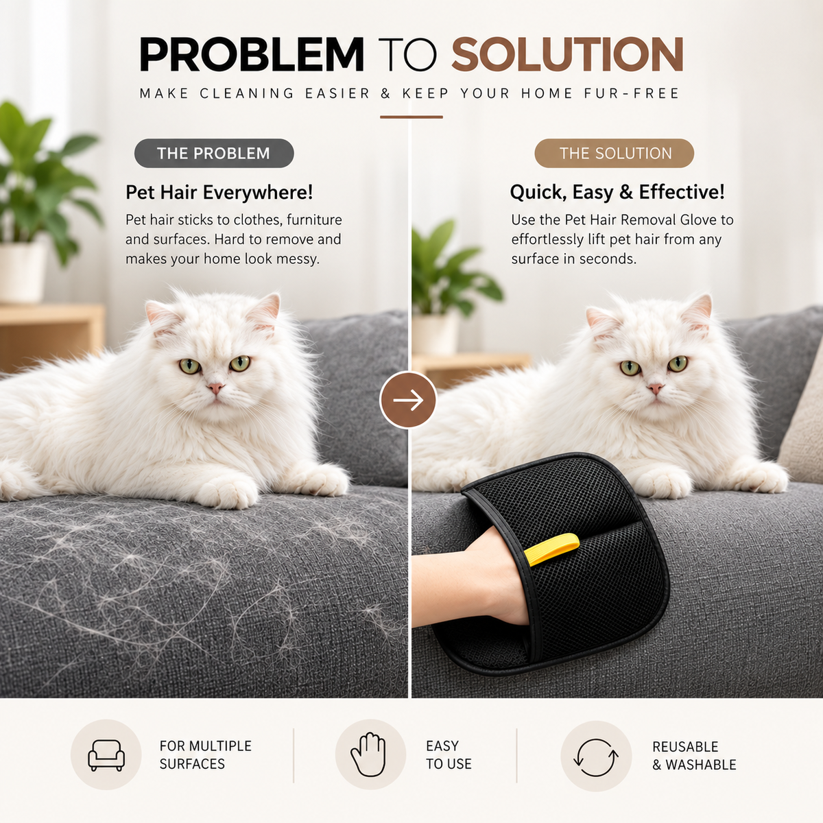 Pet Hair Removal Glove for Cats & Dogs-Reusable