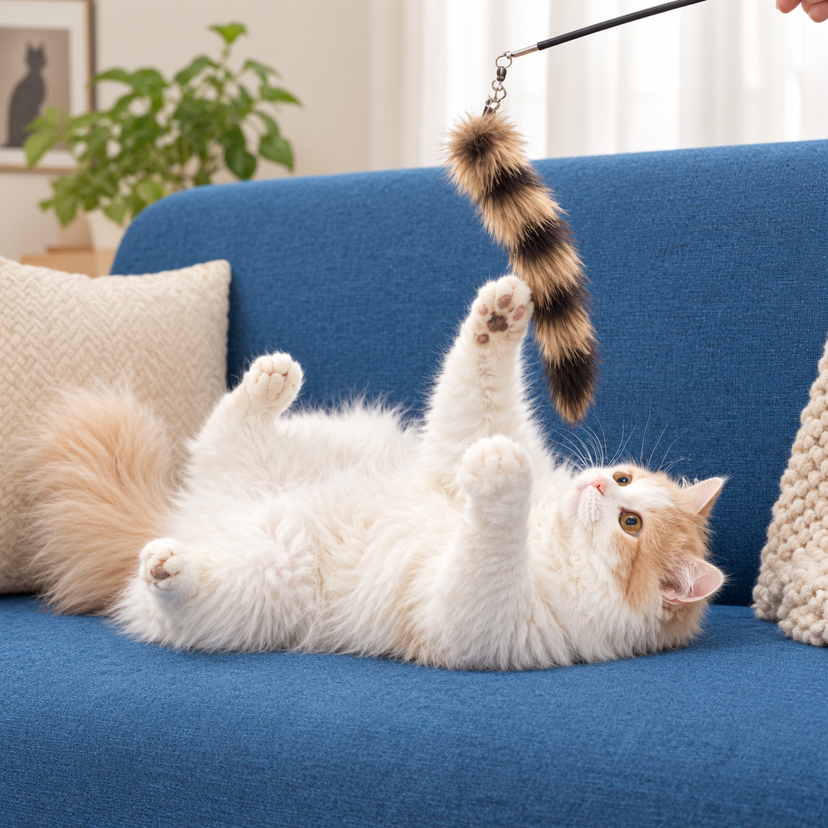 Retractable Cat Teaser Wand with Fluffy Toy