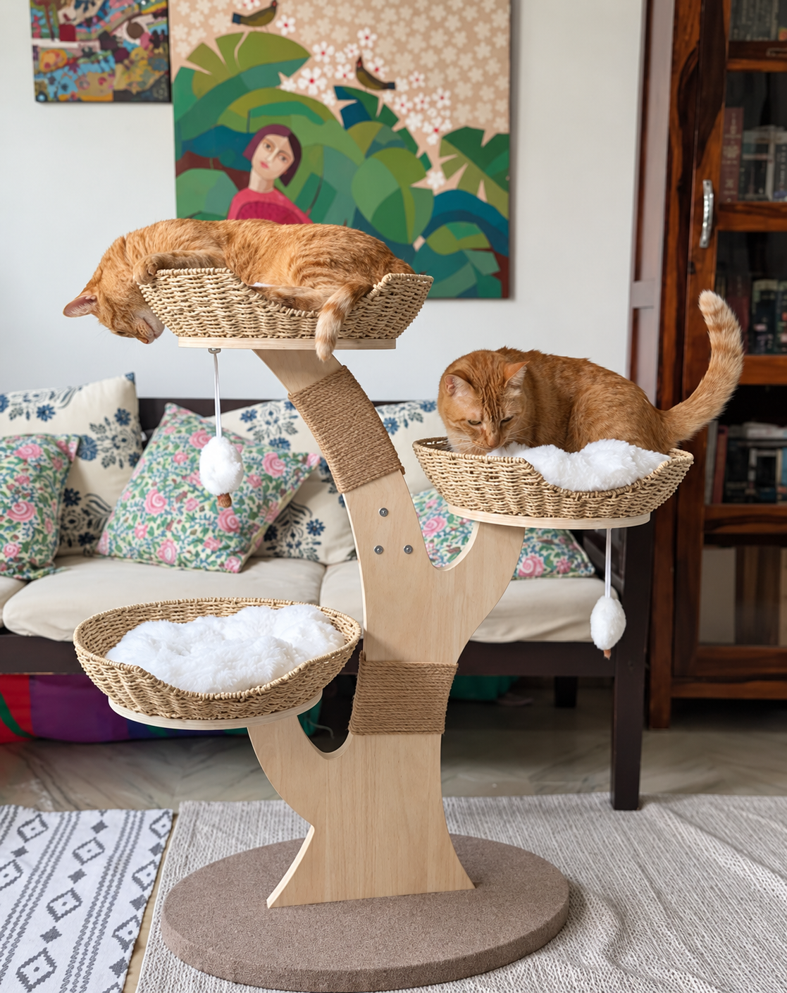 3-Tier Wooden Wicker Cat Tree