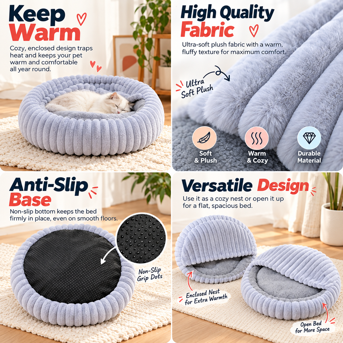 Ultra Soft Cat Bed – Warm Anti-Slip Nest
