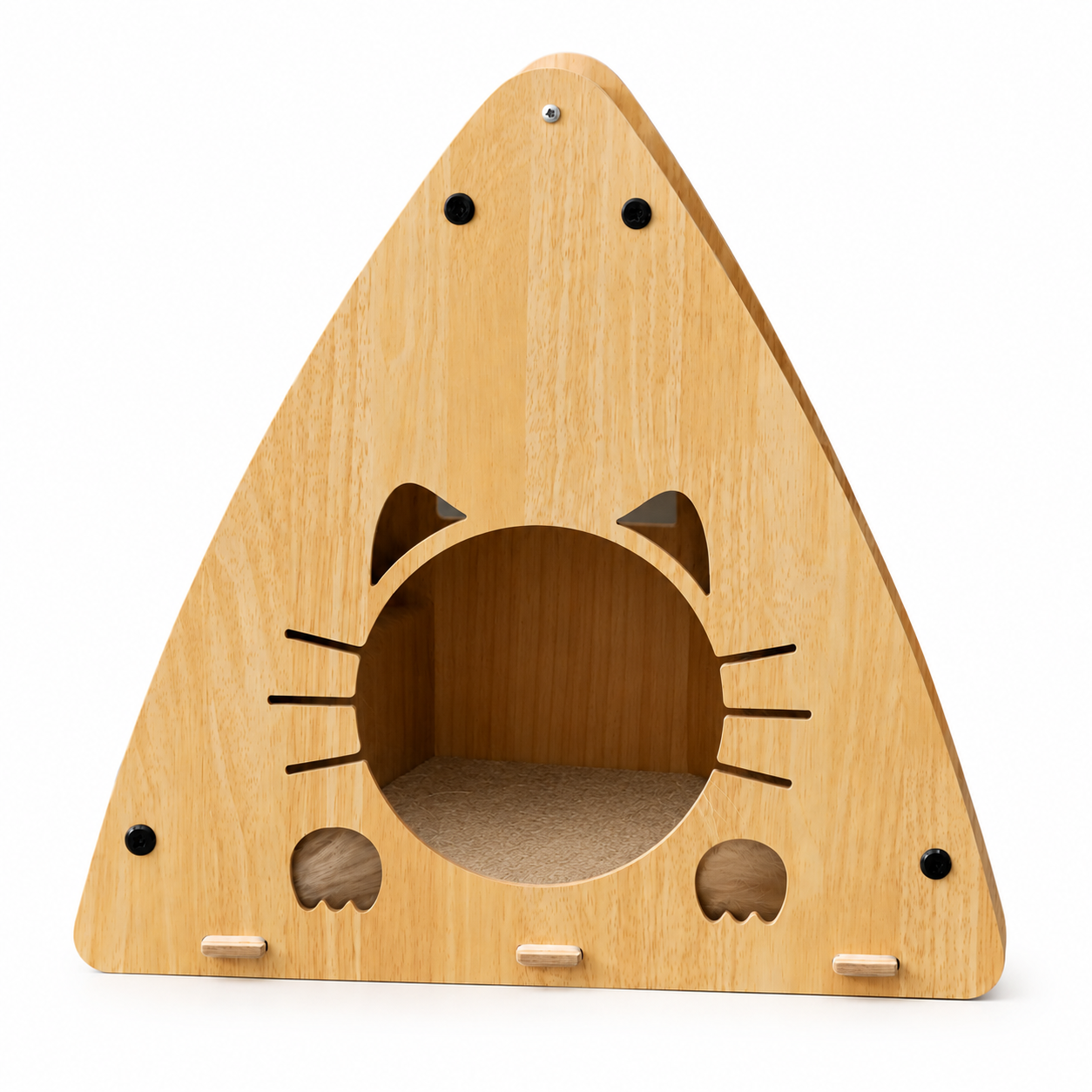 Multi-Cat Wooden Hideout with Scratch Board & Play Openings