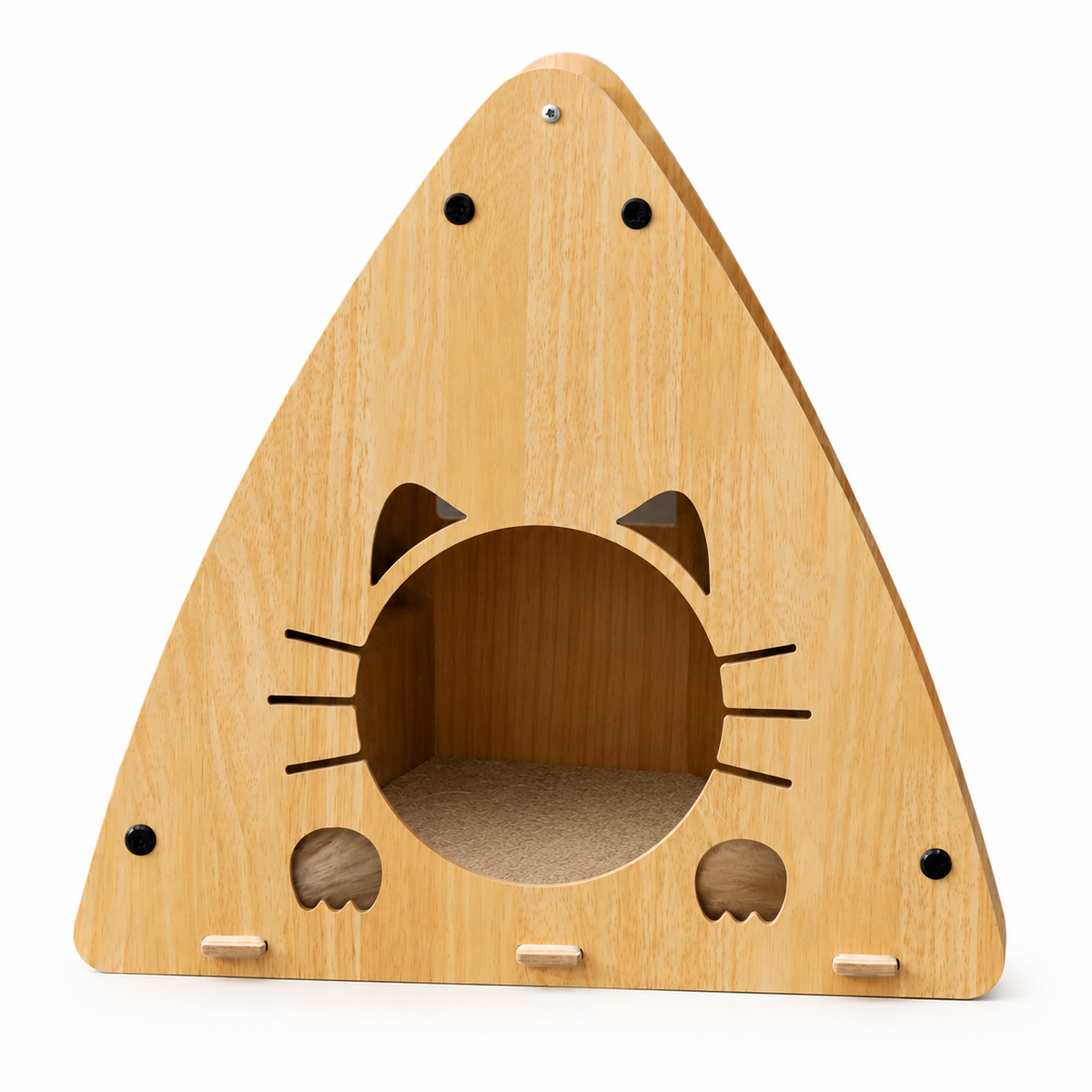 Multi-Cat Wooden Hideout with Scratch Board & Play Openings