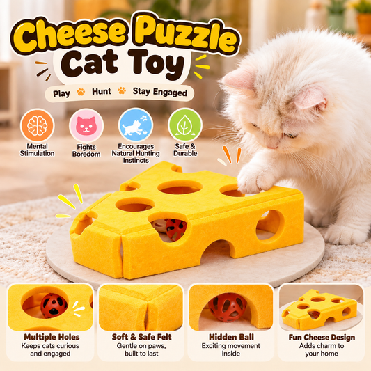 Cheese Puzzle Cat Toy – ITreat Game & Scratcher