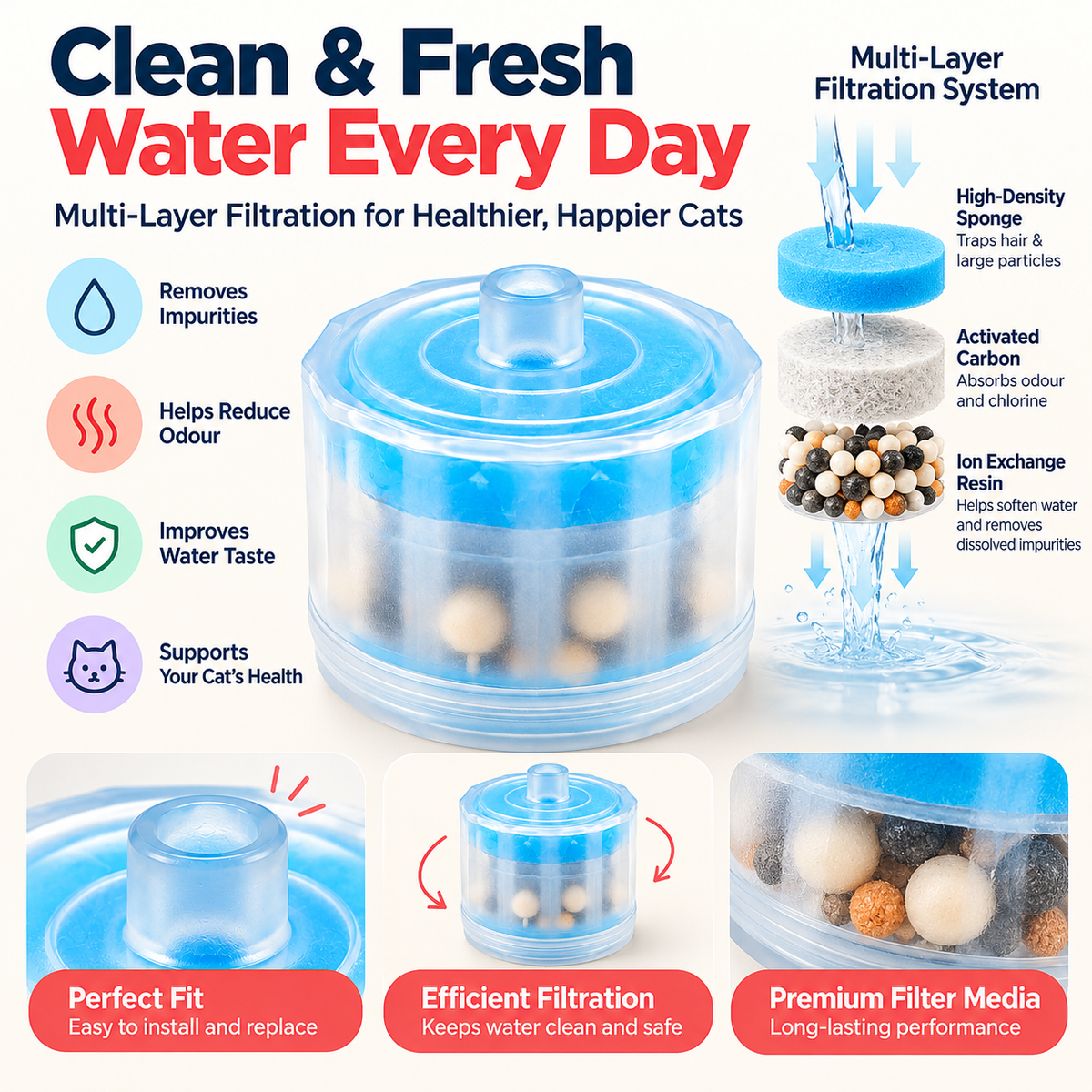 Cat Water Fountain Replacement Filter | CatBazaar Pack of 3