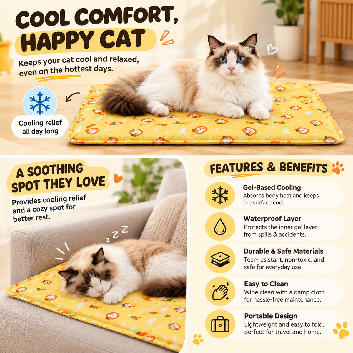Gel Cooling Pet Mat – Pillow Bed for Cats