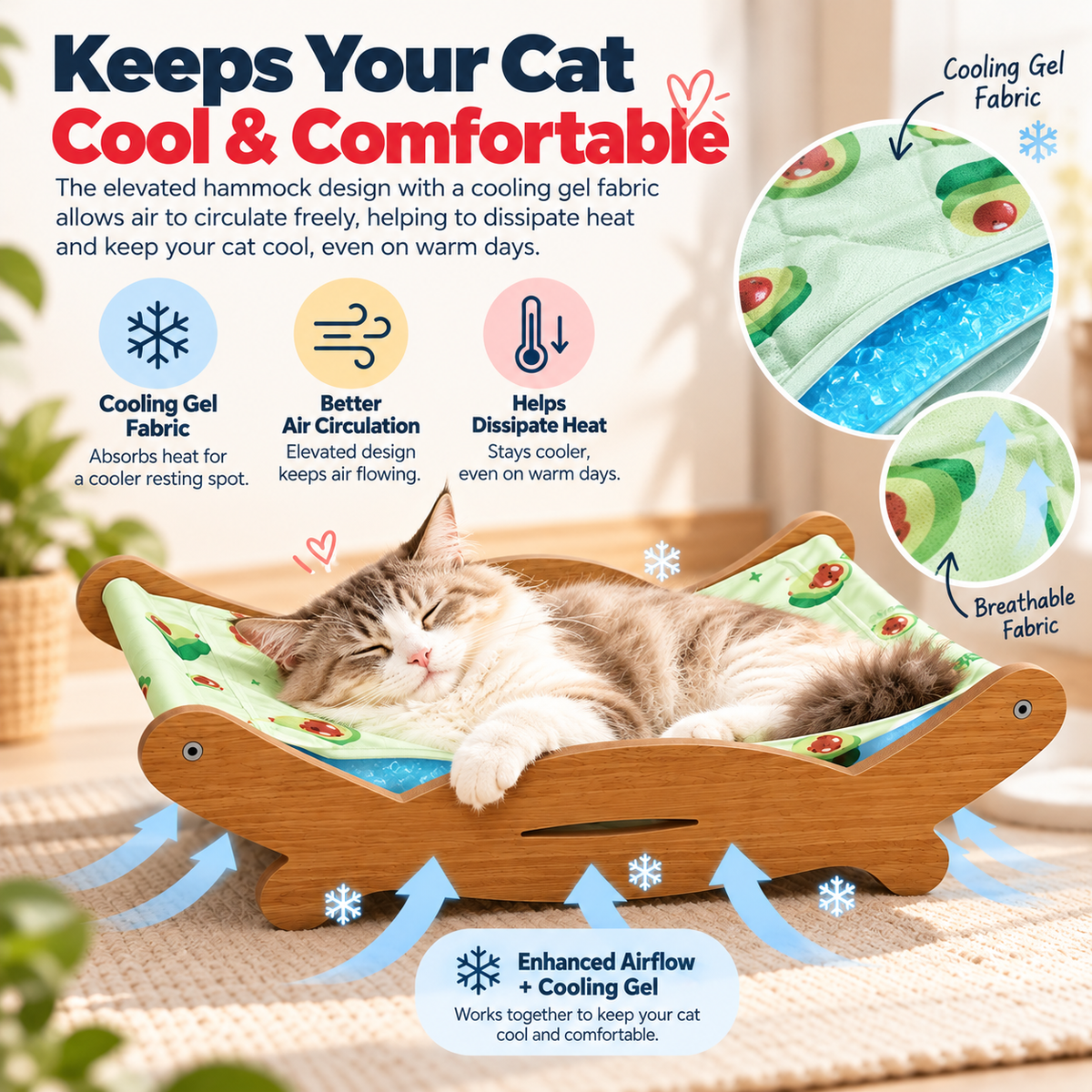 Cooling Gel Wooden Cat Hammock Bed