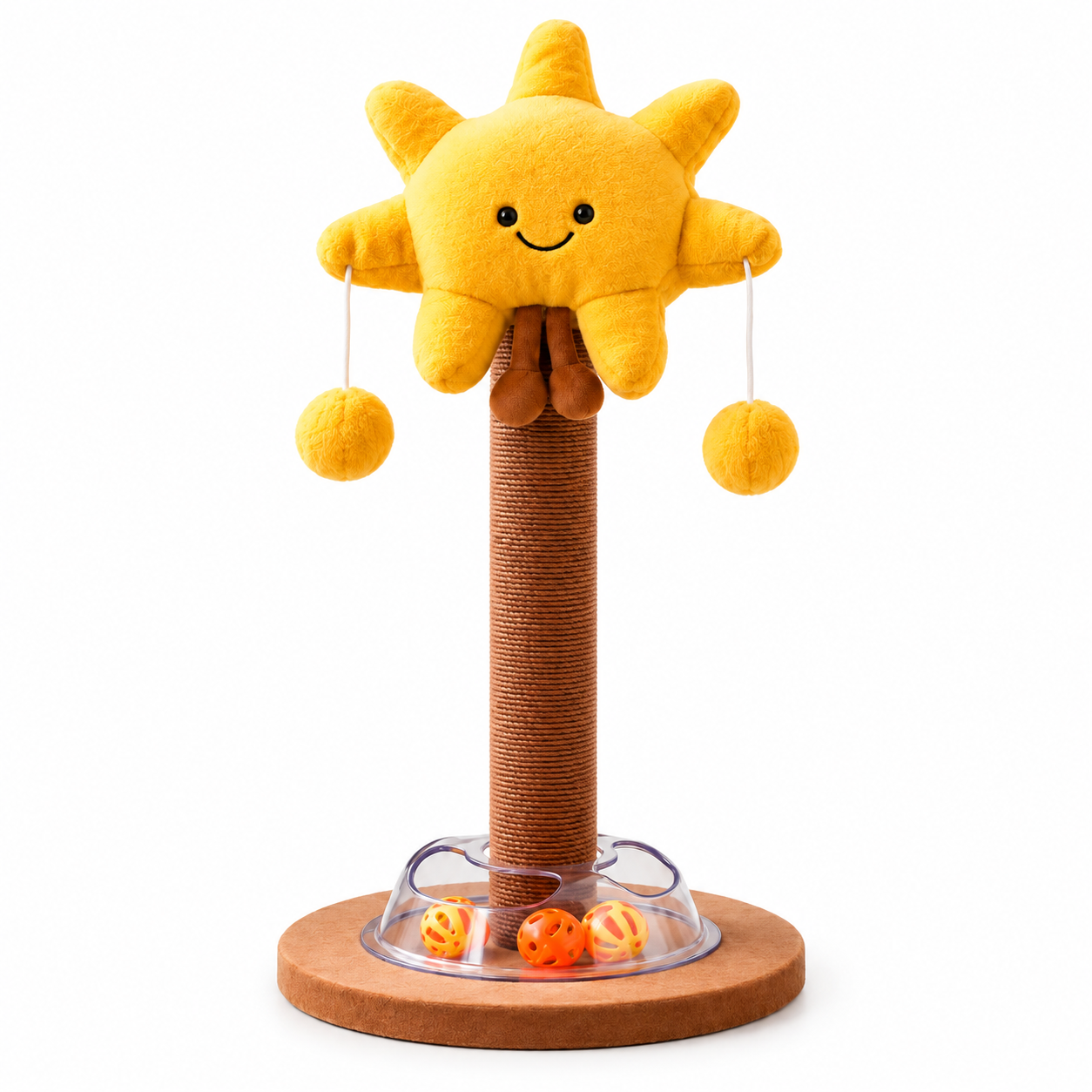 Plush Cat Scratching Post – Dangling Toys & Ball Track