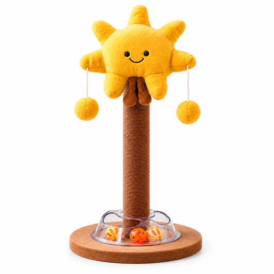 Plush Cat Scratching Post – Dangling Toys & Ball Track