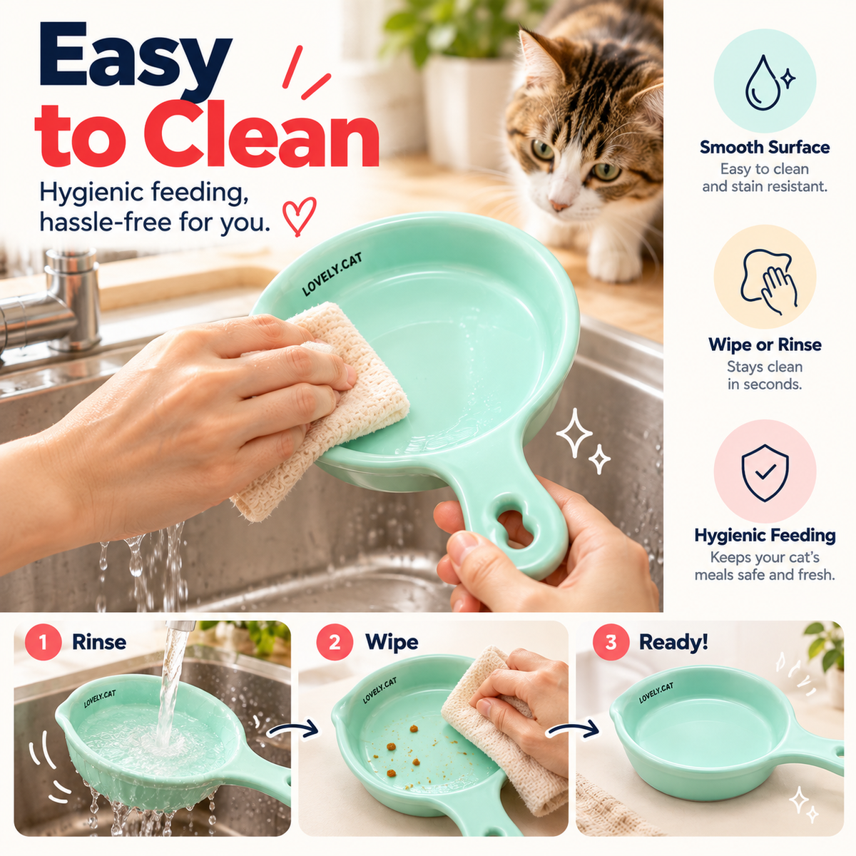 Ceramic Cat Feeding Bowl with handle Cb-05