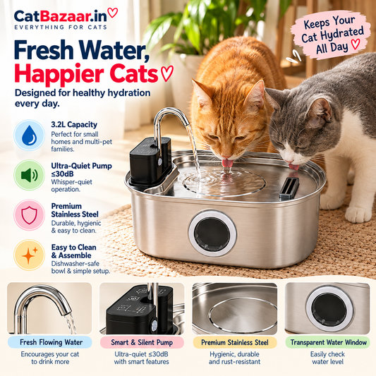 Smart Stainless Steel Cat Water Fountain 3.2L – Triple Filtration & Motion Sensor