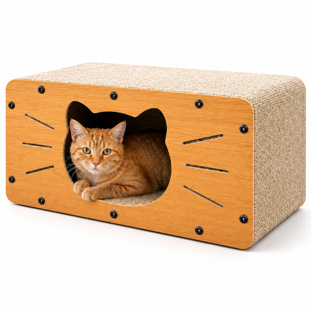 Wooden Cat Scratcher House – 2-in-1 Hideout & Bed