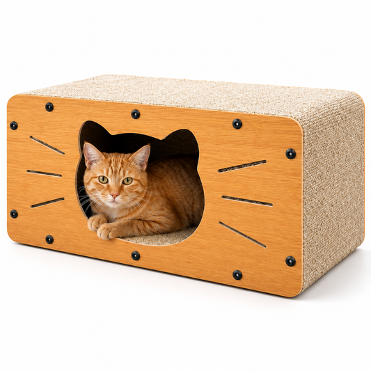 Wooden Cat Scratcher House – 2-in-1 Hideout & Bed