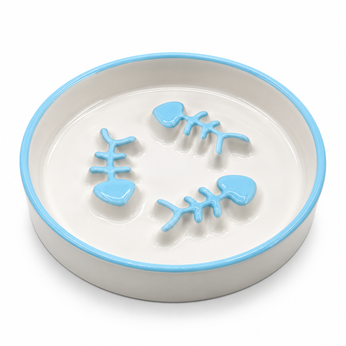 Ceramic Slow Feeder Cat Bowl with Fishbone Design – Anti-Gulping