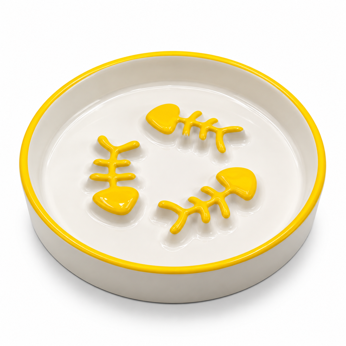 Ceramic Slow Feeder Cat Bowl with Fishbone Design – Anti-Gulping