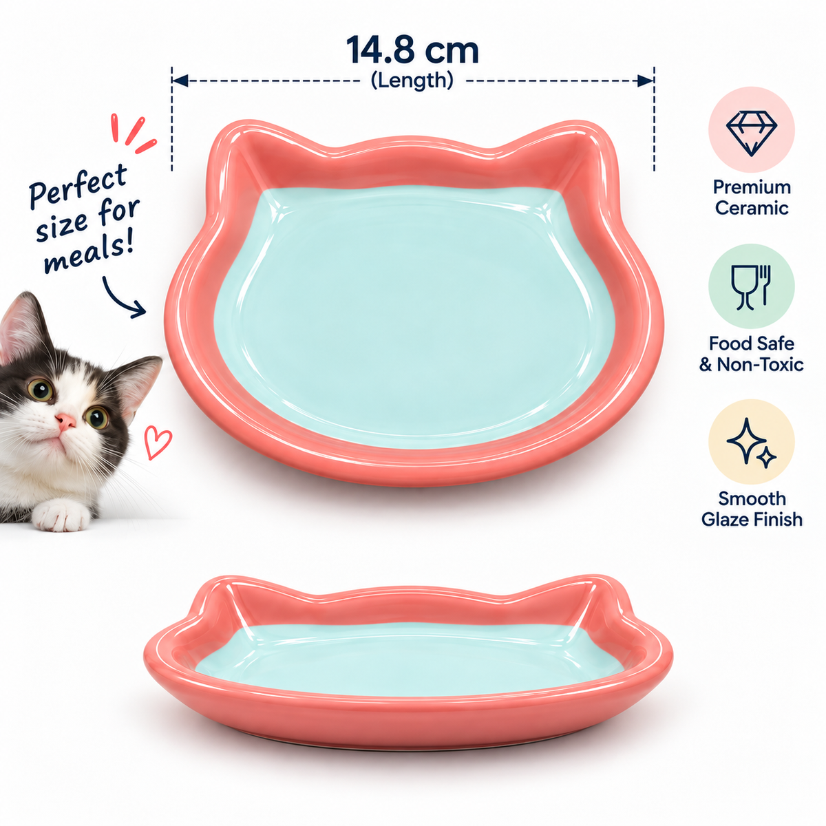 Cat-Shaped Ceramic Feeding Bowl  Small| 14.8 Cm