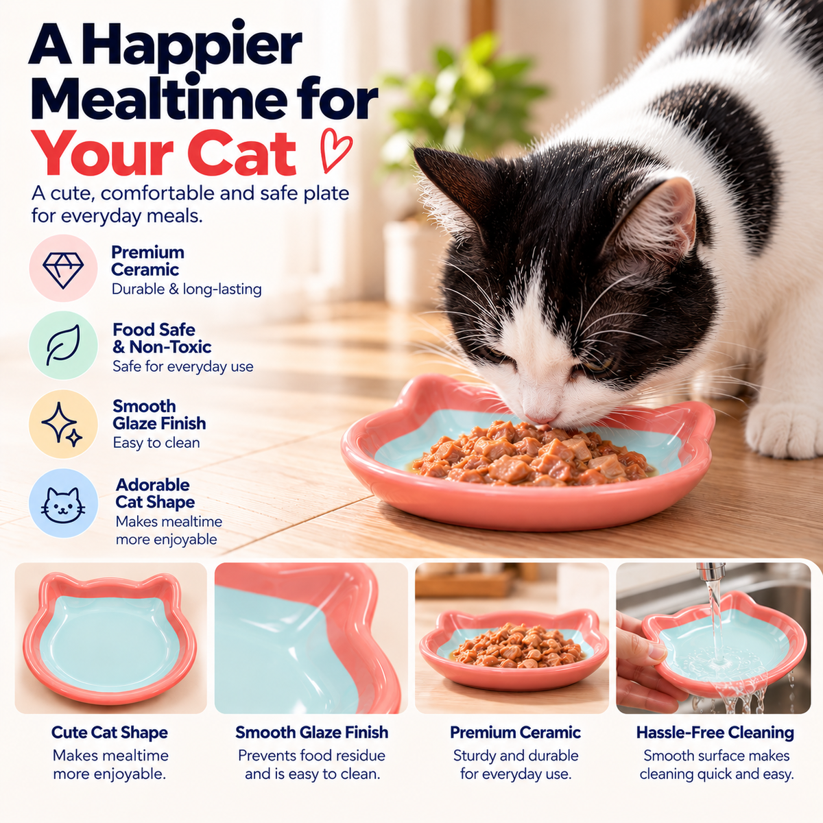 Cat-Shaped Ceramic Feeding Bowl  Small| 14.8 Cm