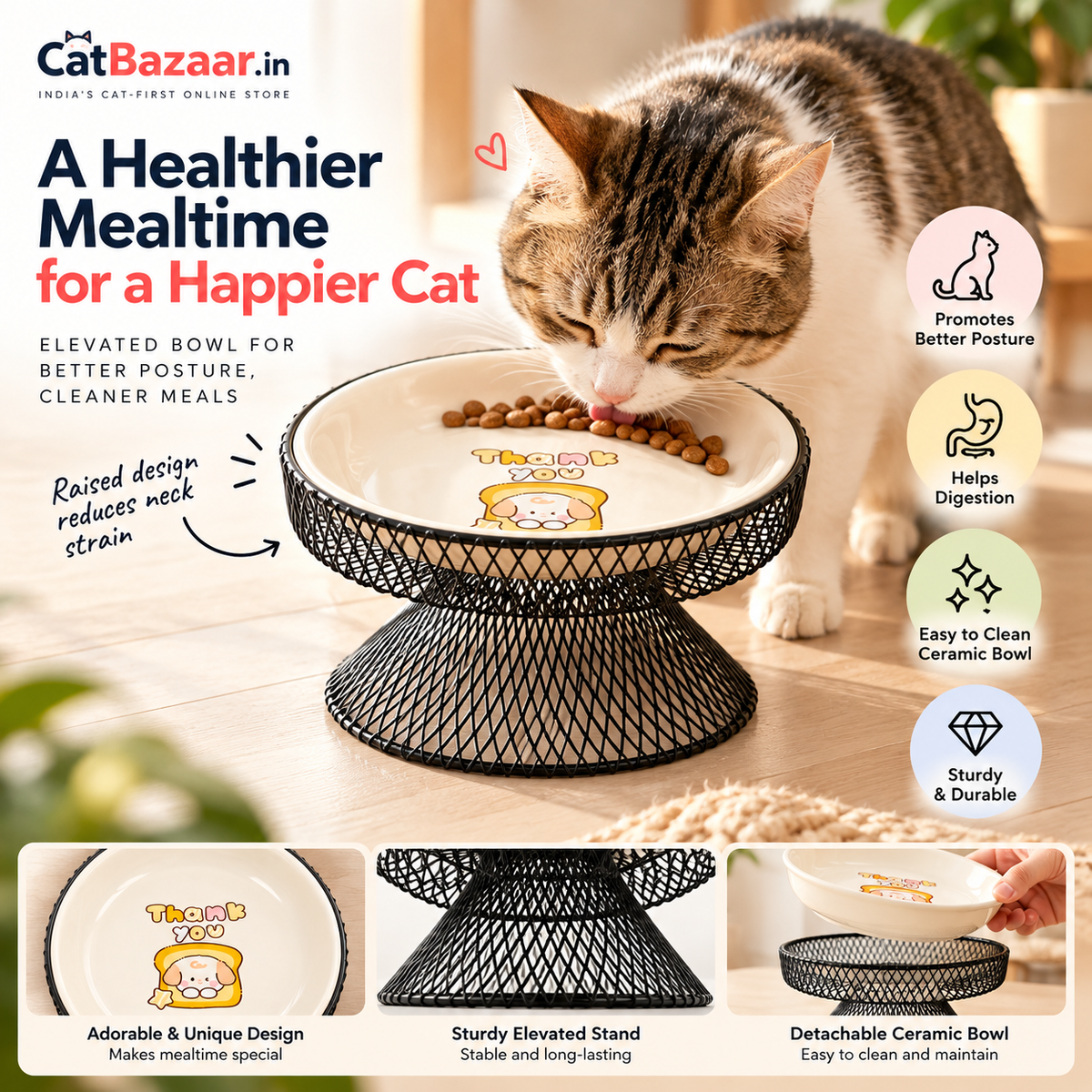 Ceramic Raised Cat Bowl – Whisker-Friendly Design