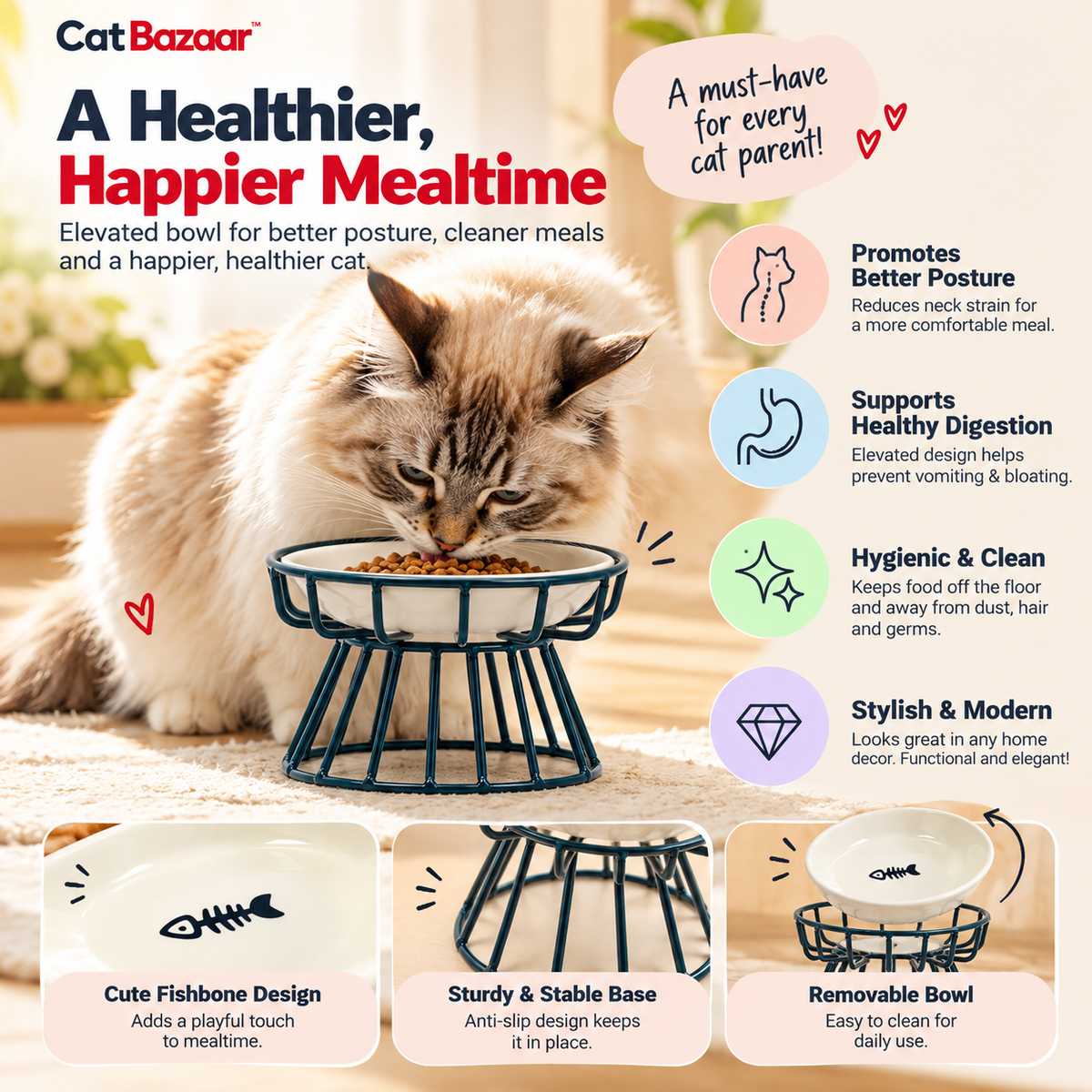 Elevated Cat Bowl – Ceramic Bowl with Metal Stand