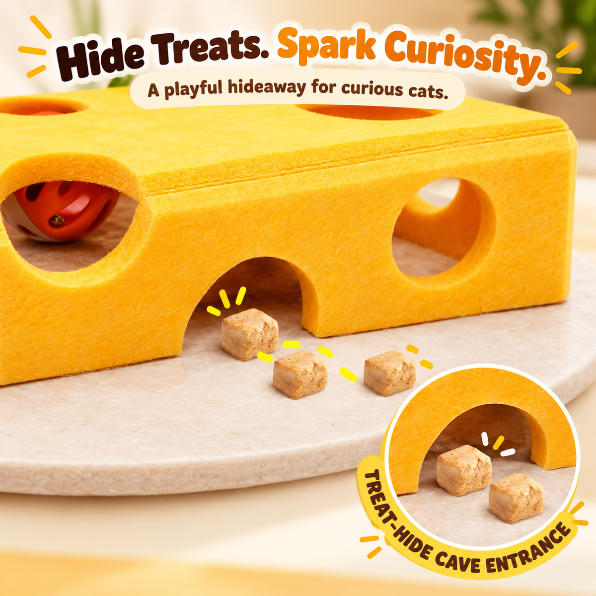 Cheese Puzzle Cat Toy – ITreat Game & Scratcher