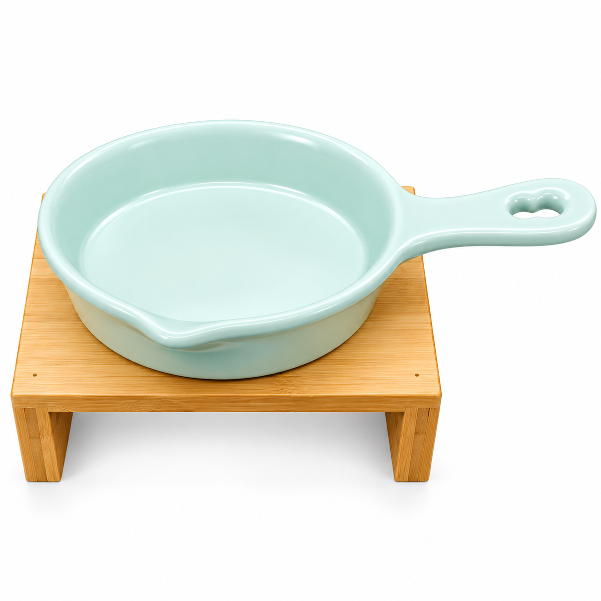 Ceramic  food bowl with handle-Wooden Stand