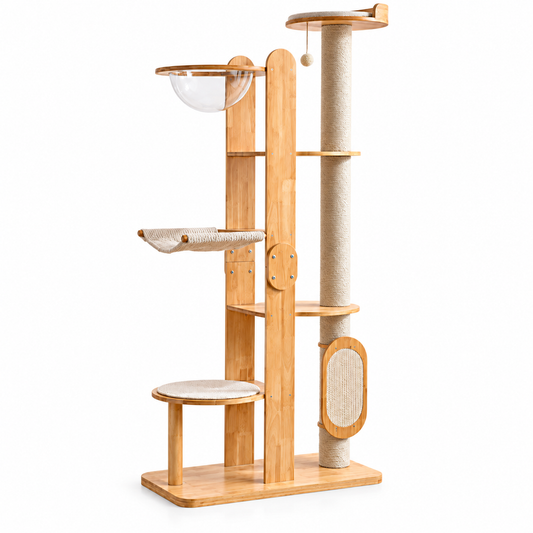 Solid Wood Multi-Level Cat Tower - 183cm