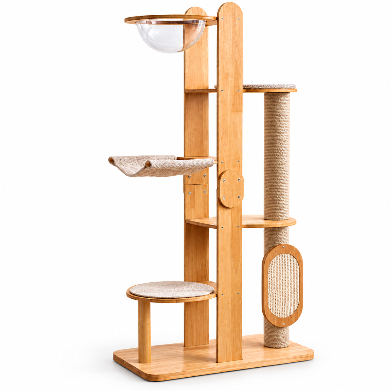 Solid Wood Multi-Level Cat Tower - 183cm