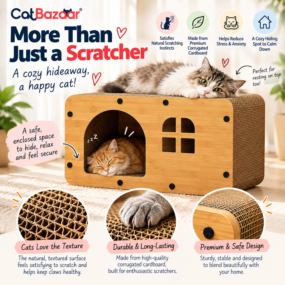 Cat Scratcher House with Cozy Hideaway for Cats – CatBazaar
