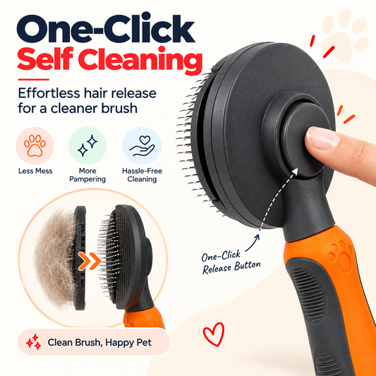 Self-Cleaning Cat & Dog Grooming Brush with One-Click Hair Release