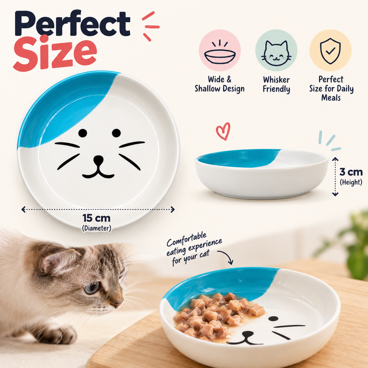 Cute Cat Face Ceramic Feeding Plates