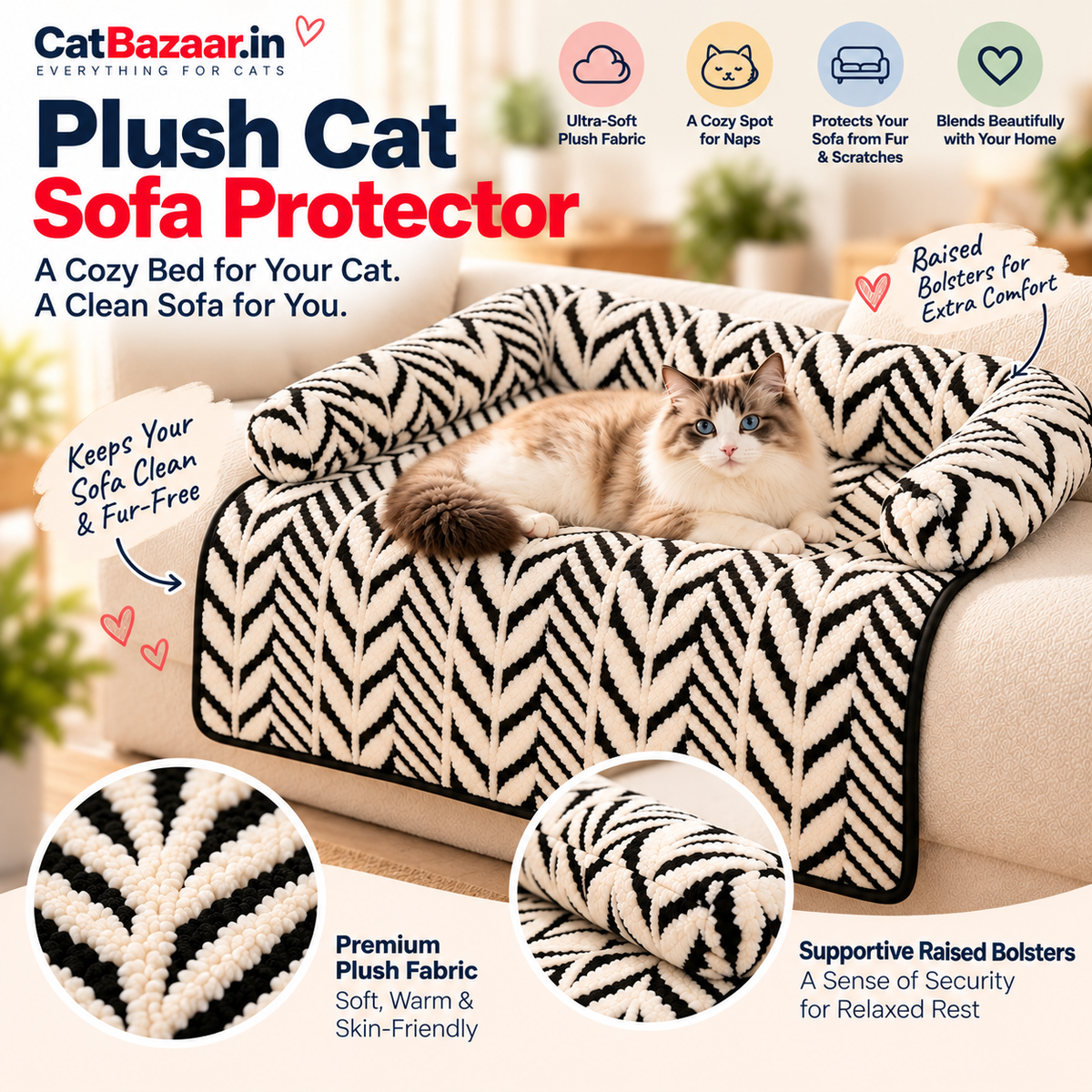 Plush Cat Sofa Protector – Soft Couch Cover Bed