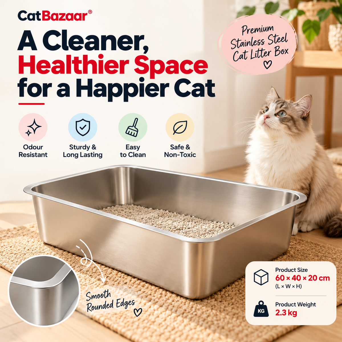 Cat Litter Tray 60 × 40 × 20 cm | CatBazaar