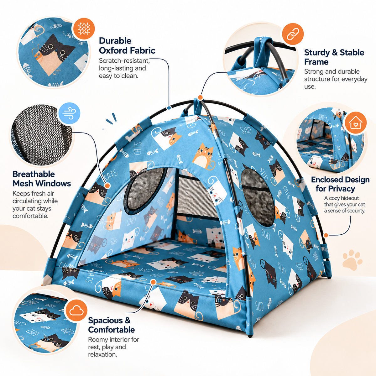 Foldable Cat Tent Bed – Breathable Indoor Hideout