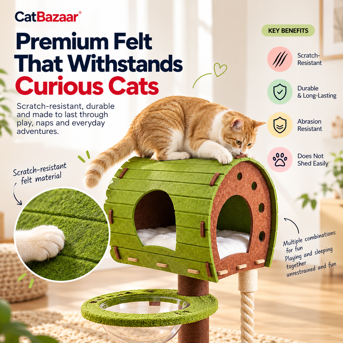 Multi-Level Cat Tree with House, Scratcher & Hammock