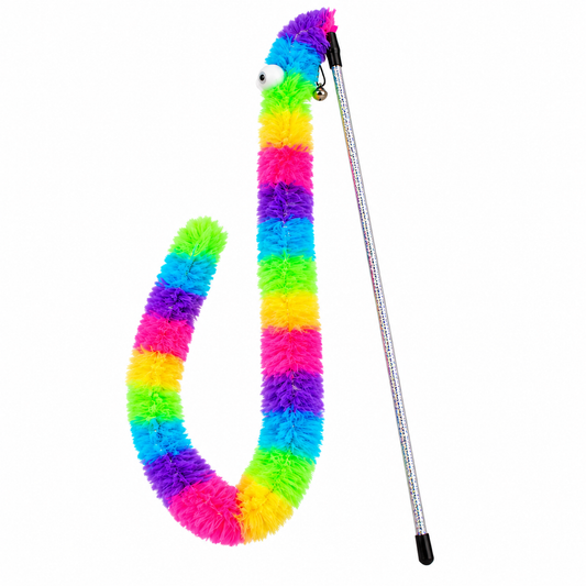 Rainbow Caterpillar Cat Teaser – Bell Wand Toy, Pack Of 2