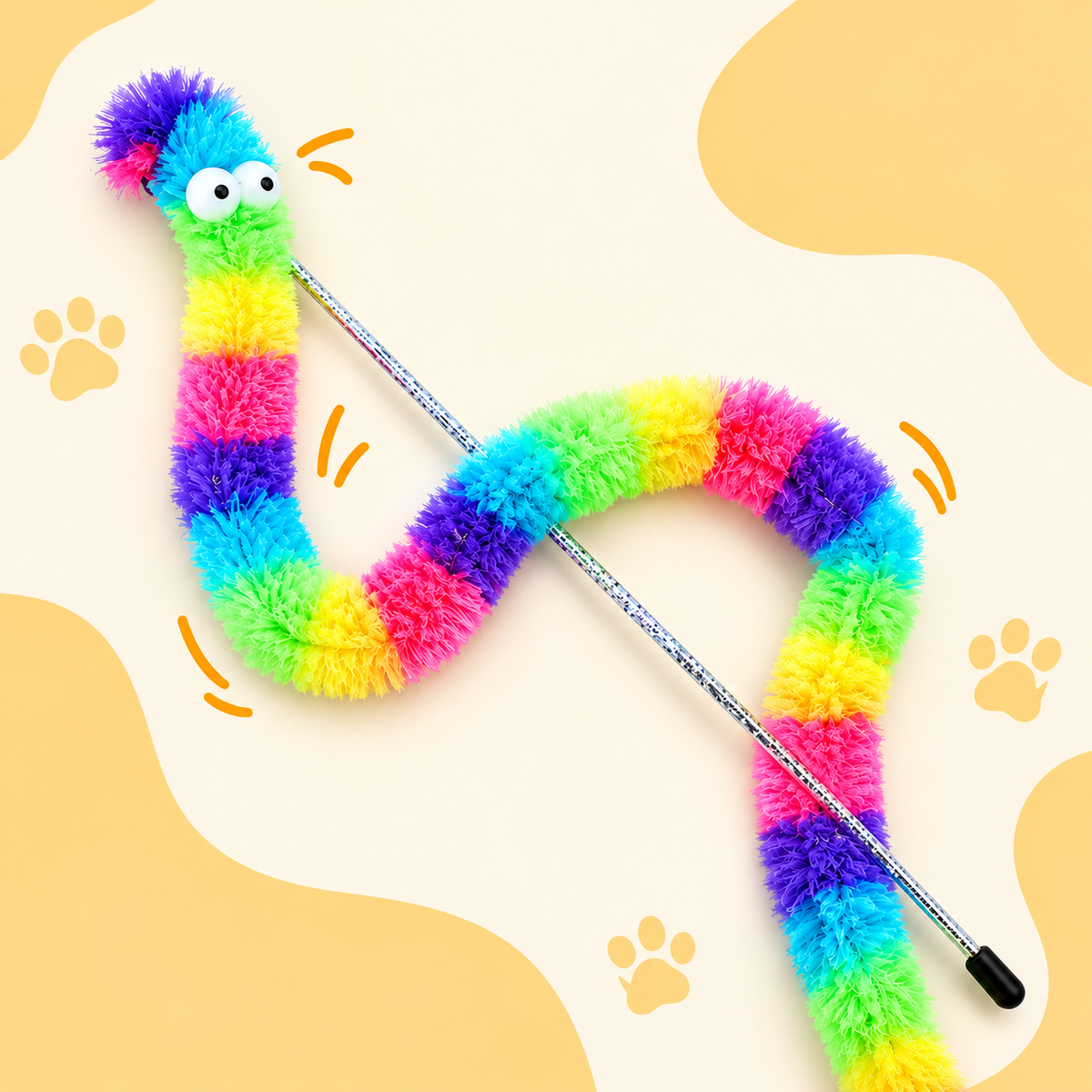 Rainbow Caterpillar Cat Teaser – Bell Wand Toy, Pack Of 2